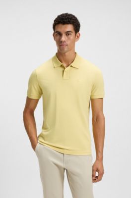 Slim-fit stretch-cotton polo shirt with logo patch, Amarillo claro