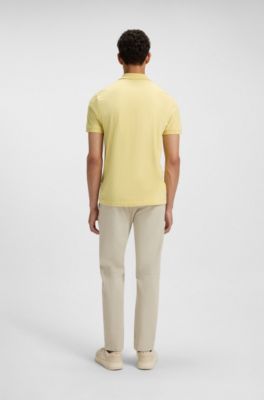 Slim-fit stretch-cotton polo shirt with logo patch, Light Yellow