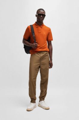 Polo Slim en coton stretch &agrave; patch logo, Orange clair