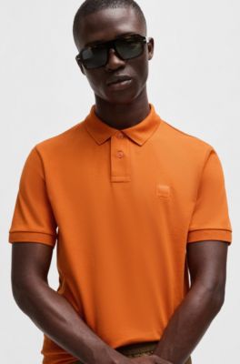 Polo Slim en coton stretch &agrave; patch logo, Orange clair