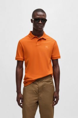 Polo Slim en coton stretch &agrave; patch logo, Orange clair