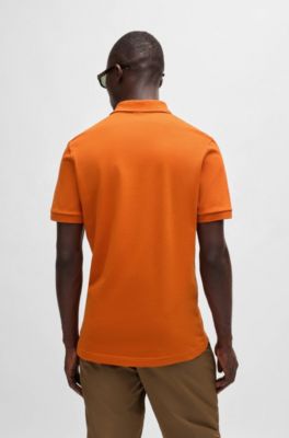 Polo Slim en coton stretch &agrave; patch logo, Orange clair