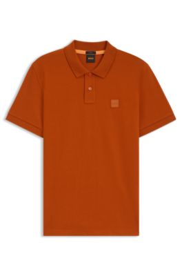 Polo slim fit de algod&oacute;n el&aacute;stico con aplique de logo, Naranja claro