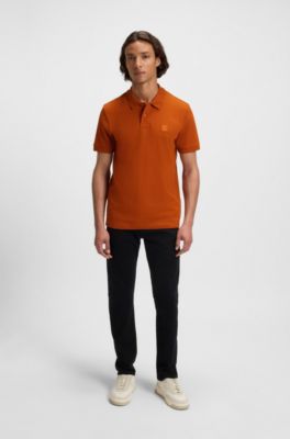 Stretch-cotton slim-fit polo shirt with logo patch, Light Orange