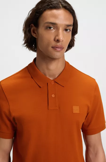 Stretch-cotton slim-fit polo shirt with logo patch