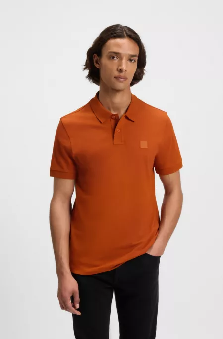 Stretch-cotton slim-fit polo shirt with logo patch