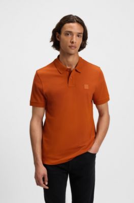 Polo Slim en coton stretch &agrave; patch logo, Orange clair