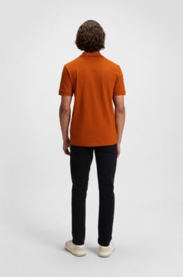 Polo Slim en coton stretch &agrave; patch logo, Orange clair