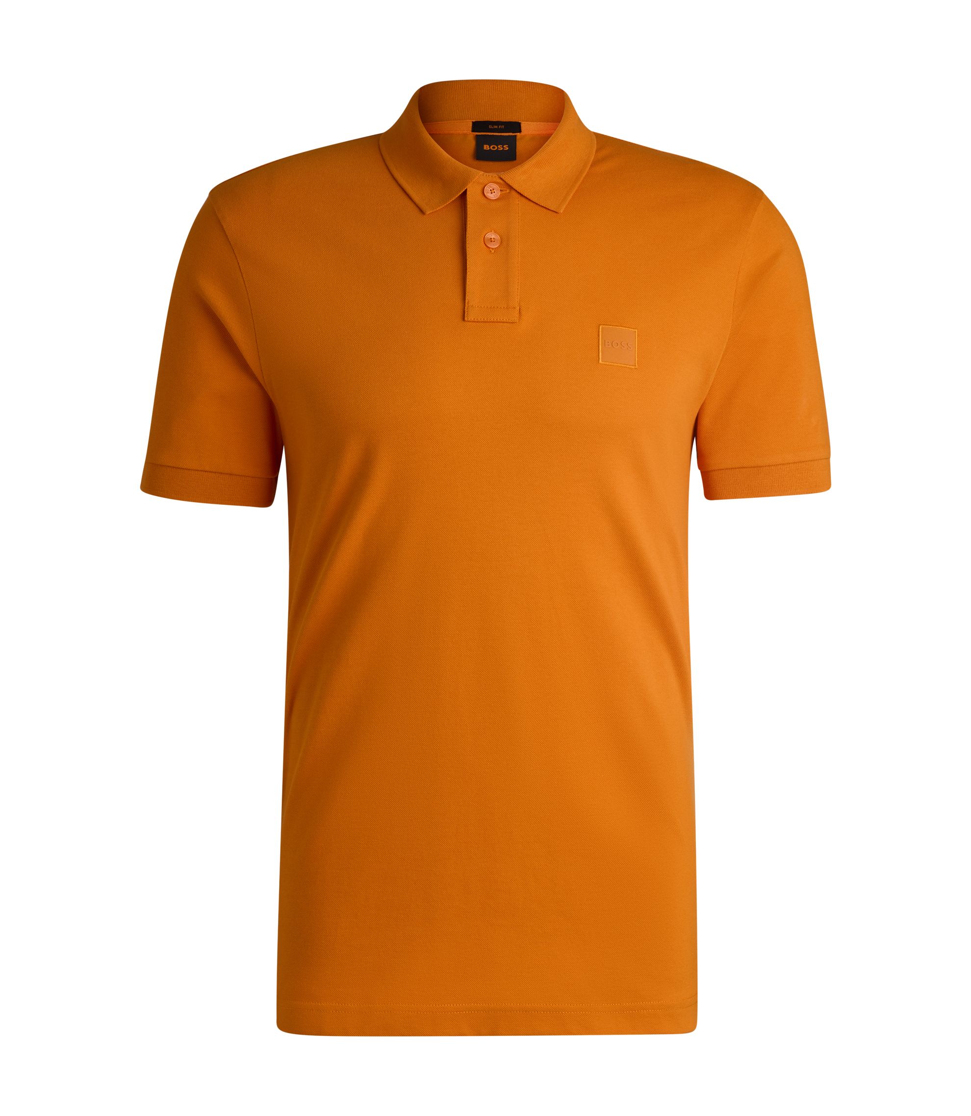 BOSS Logo-patch slim-fit polo shirt in stretch cotton Light Orange