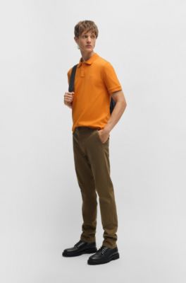 Stretch-cotton slim-fit polo shirt with logo patch, Light Orange