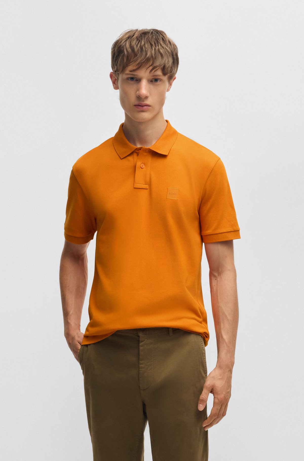 BOSS - Extra-slim-fit stretch-cotton shirt with logo tape BOSS - Extra-slim-fit stretch-cotton shirt with logo tape