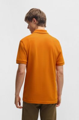 Stretch-cotton slim-fit polo shirt with logo patch, Light Orange