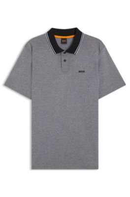 Polo de piqu&eacute; de algod&oacute;n con logo estampado, Gris