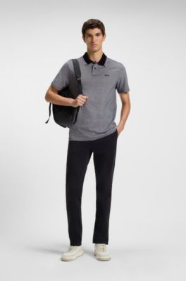 Polo de piqu&eacute; de algod&oacute;n con logo estampado, Gris