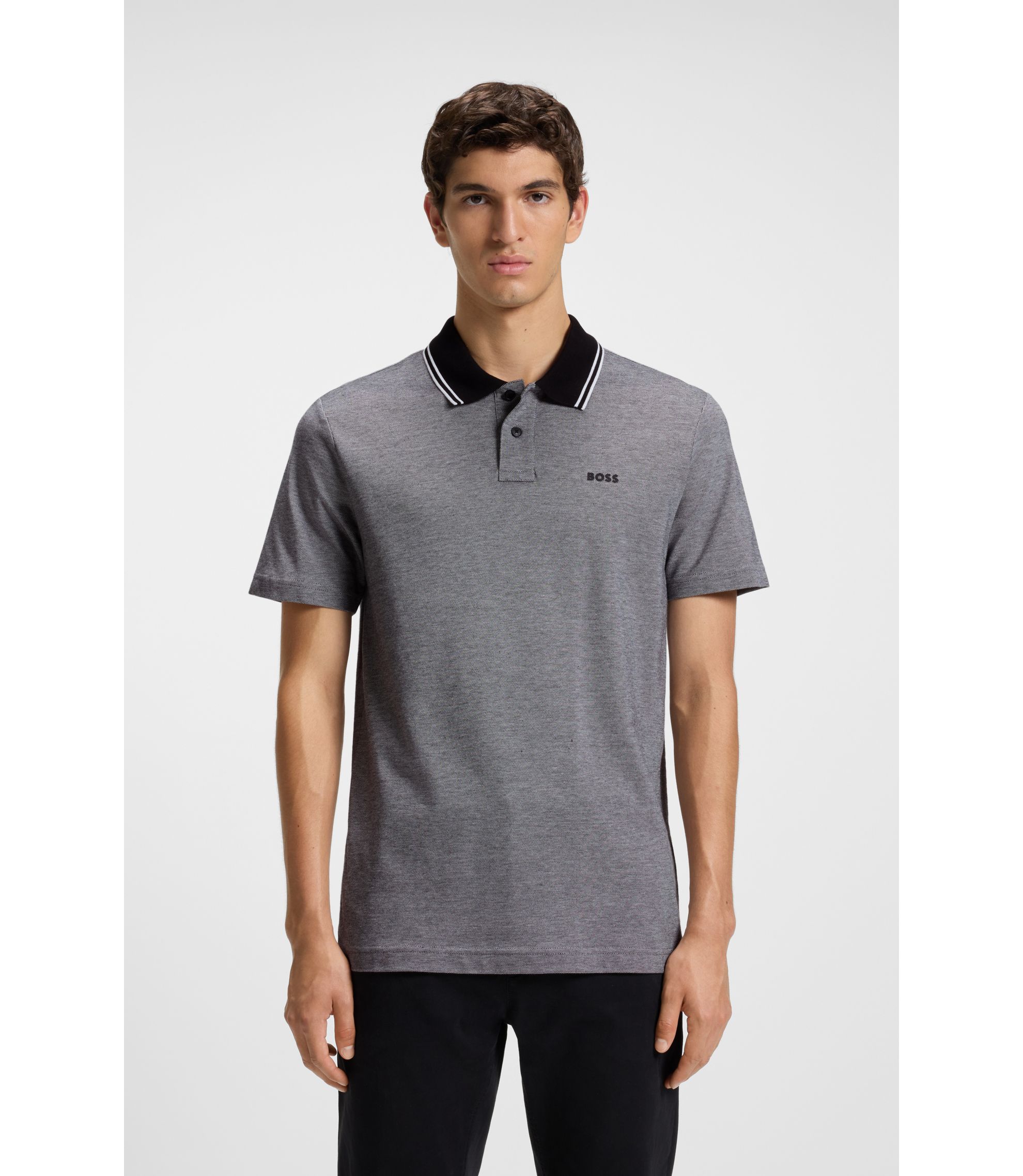 BOSS - Logo-print polo shirt in cotton piqué - Grey