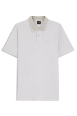 Logo-print polo shirt in cotton piqu&eacute;, Light Grey