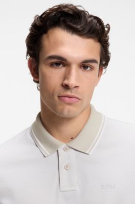 Logo-print polo shirt in cotton piqu&eacute;, Light Grey