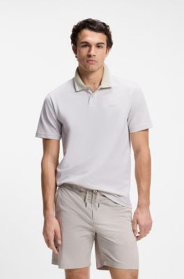 Polo de piqu&eacute; de algod&oacute;n con logo estampado, Gris claro
