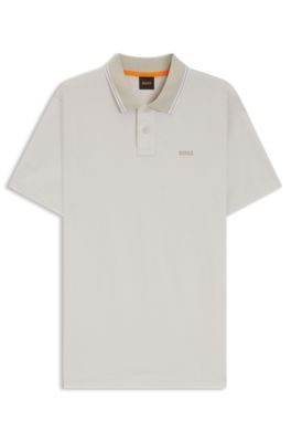 Polo de piqu&eacute; de algod&oacute;n con logo estampado, Beige claro