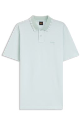 Logo-print polo shirt in cotton piqu&eacute;, Turquoise