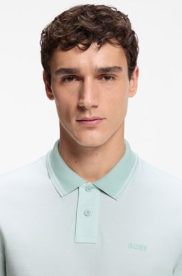 Logo-print polo shirt in cotton piqu&eacute;, Turquoise