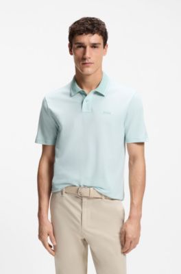Logo-print polo shirt in cotton piqu&eacute;, Turquoise
