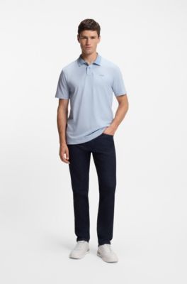 Logo-print polo shirt in cotton piqu&eacute;, Light Blue