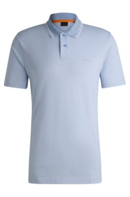 Logo-print polo shirt in cotton piqu&eacute;, Light Blue