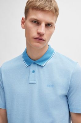 Polo de piqu&eacute; de algod&oacute;n con logo estampado, Celeste