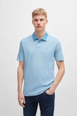 Polo de piqu&eacute; de algod&oacute;n con logo estampado, Celeste