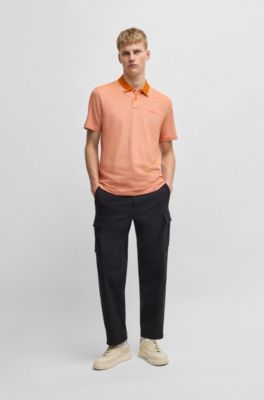Polo en piqu&eacute; de coton avec logo imprim&eacute;, Orange clair