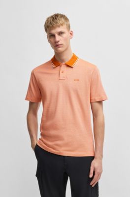 Polo en piqu&eacute; de coton avec logo imprim&eacute;, Orange clair