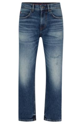 HUGO - Loose-fit jeans in vintage-washed comfort-stretch denim