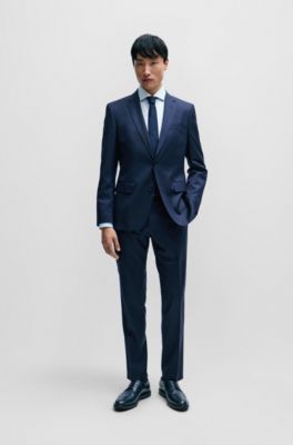 Slim-fit shirt in easy-iron structured stretch cotton, Light Blue