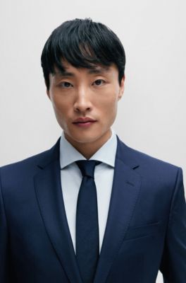 Slim-fit shirt in easy-iron structured stretch cotton, Light Blue