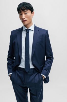 Slim-fit shirt in easy-iron structured stretch cotton, Light Blue