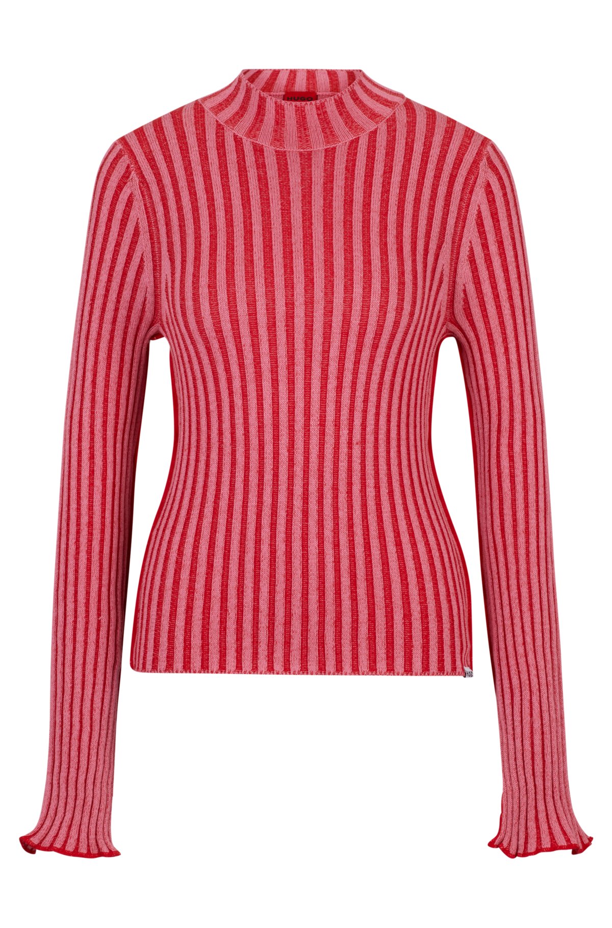 HUGO - Mock-neck sweater in ribbed cotton with frilled seams
