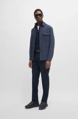 Camiseta slim fit de manga larga en algod&oacute;n con cuello con cremallera, Azul oscuro