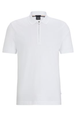 Shop Hugo Boss Structured-cotton Slim-fit Polo Shirt With Zip Placket In White