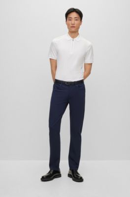 Polo slim fit de algod&oacute;n con estructura y tapeta de cremallera, Blanco