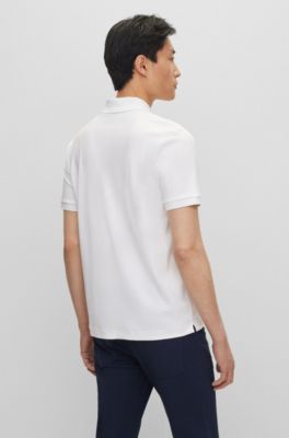 Polo slim fit de algod&oacute;n con estructura y tapeta de cremallera, Blanco