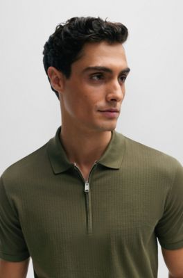 BOSS Structuredcotton slimfit polo shirt with zip placket