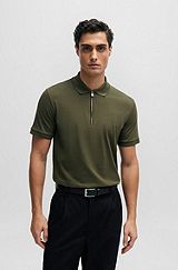 Structured-cotton slim-fit polo shirt with zip placket, Dark Green