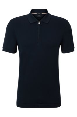 BOSS - Structured-cotton slim-fit polo shirt with zip placket