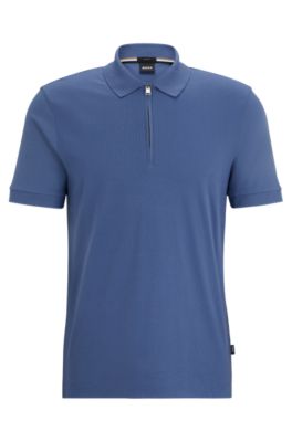 Shop Hugo Boss Structured-cotton Slim-fit Polo Shirt With Zip Placket In Light Blue