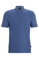 Structured-cotton slim-fit polo shirt with zip placket, Light Blue