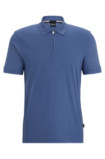 Polo Slim Fit en coton structuré avec patte zippée, bleu clair