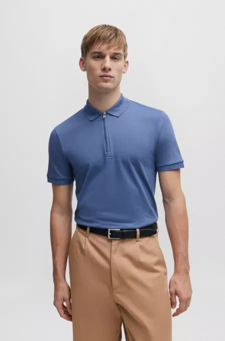 Structured-cotton slim-fit polo shirt with zip placket