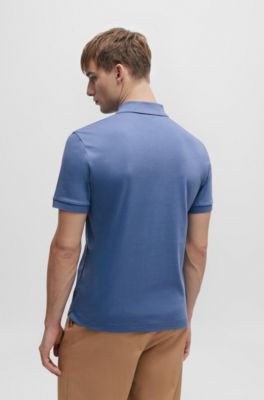 Polo slim fit de algod&oacute;n con estructura y tapeta de cremallera, Celeste