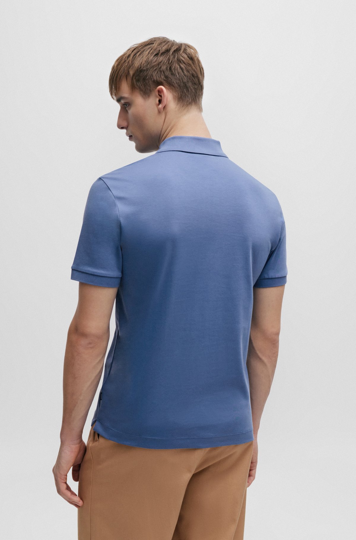 BOSS - Structured-cotton slim-fit polo shirt with zip placket